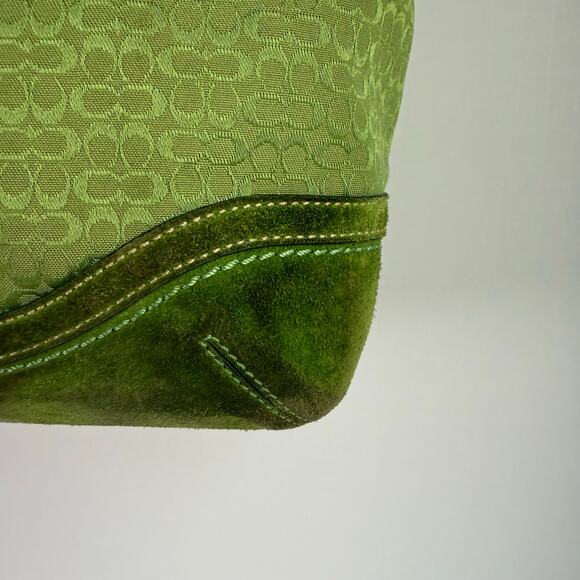 RARE Coach Soho Signature Green Jacquard Tote Satchel Suede Trim F10928 - Picture 9 of 12